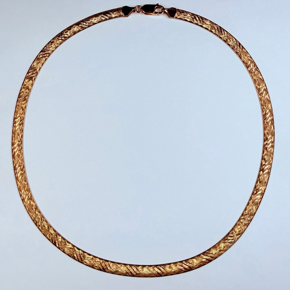 14K Solid Yellow Gold 5.5MM Diamond Etched Textured Herringbone VTG Necklace 17"